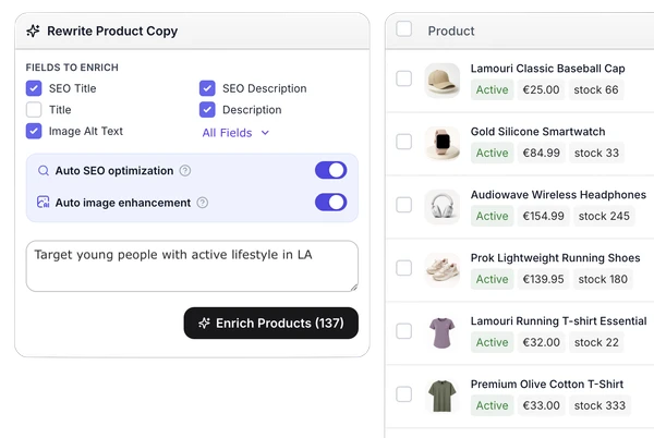 Bulk product copy rewrite workflow in Listagrow
