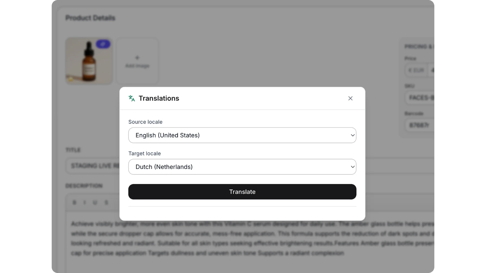 One ecommerce product listing prepared for multiple languages and sales channels with Listagrow.